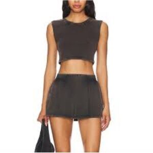 Free People Charcoal Cropped Tank & Mini Skirt Set